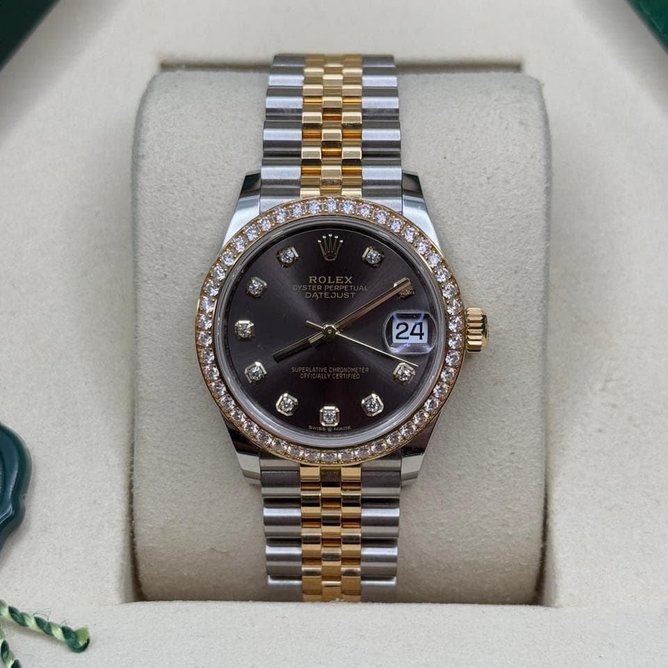 Rolex Datejust 31 NEW 2026 Dark Grey Diamond Two Tone Yellow Gold Diamond Bezel Jubilee